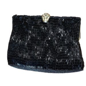 Vintage LaRegale Black Beaded Evening Bag~Purse~Optional Gold Chain MCM style